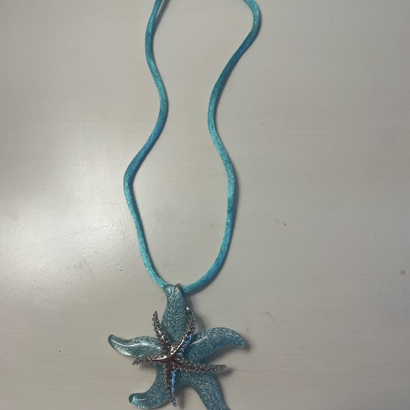Blue Starfish Pendant Necklace on Turquoise Silk Cord up to  17 in  NNT - Picture 3 of 10